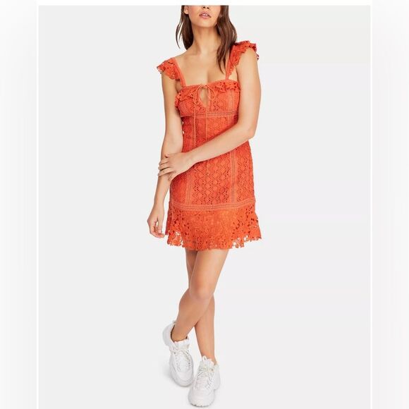 FREE PEOPLE Cross My Heart Mini Dress in Orange Size 8 - Picture 1 of 13